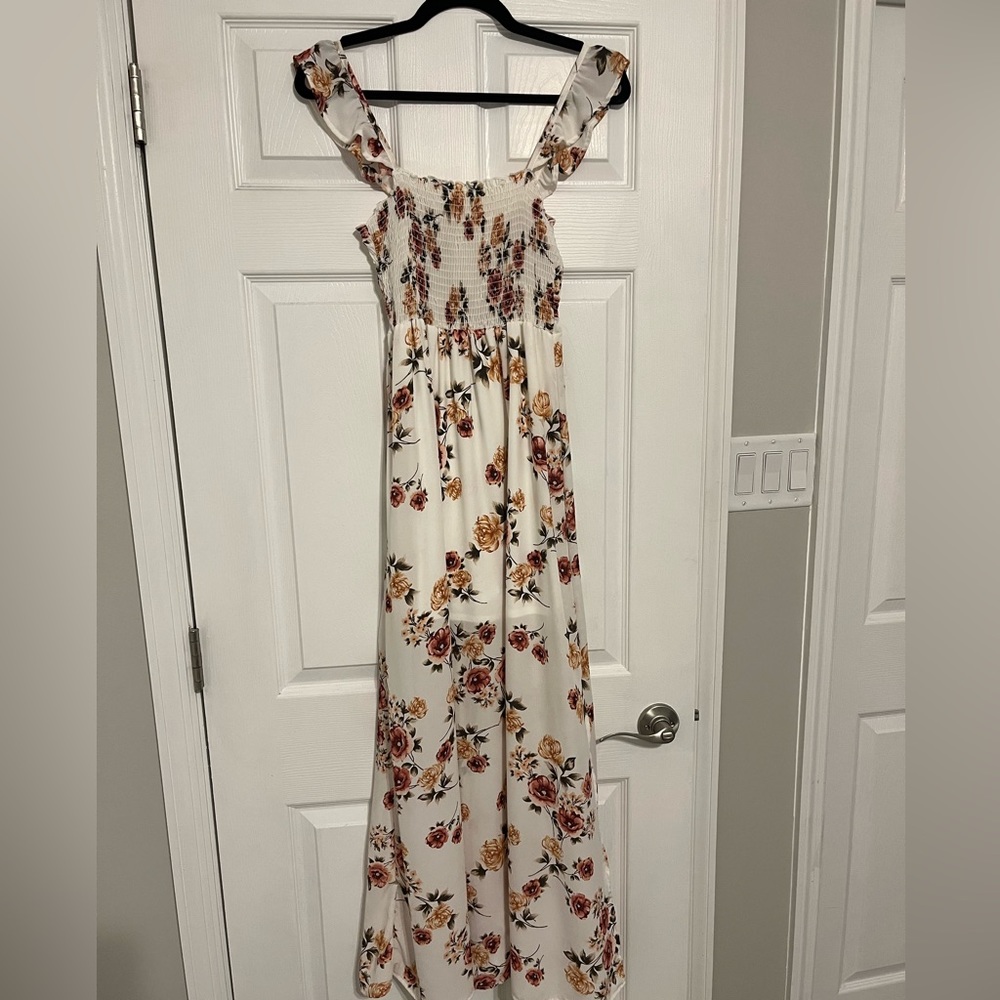 Ivory Floral Maxi Dress with Ruffle Straps- Size Small Altrd State
